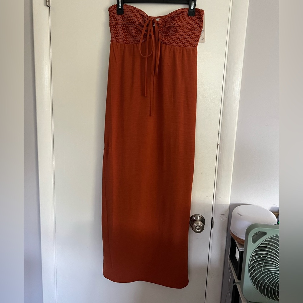 Rustic Orange Beachy Strapless Dress
